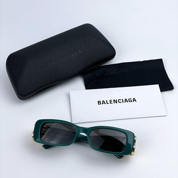 NEW Balenciaga  BB0096S 006 Green Gold Logo Grey Square Unisex Sunglasses - Picture 10 of 12